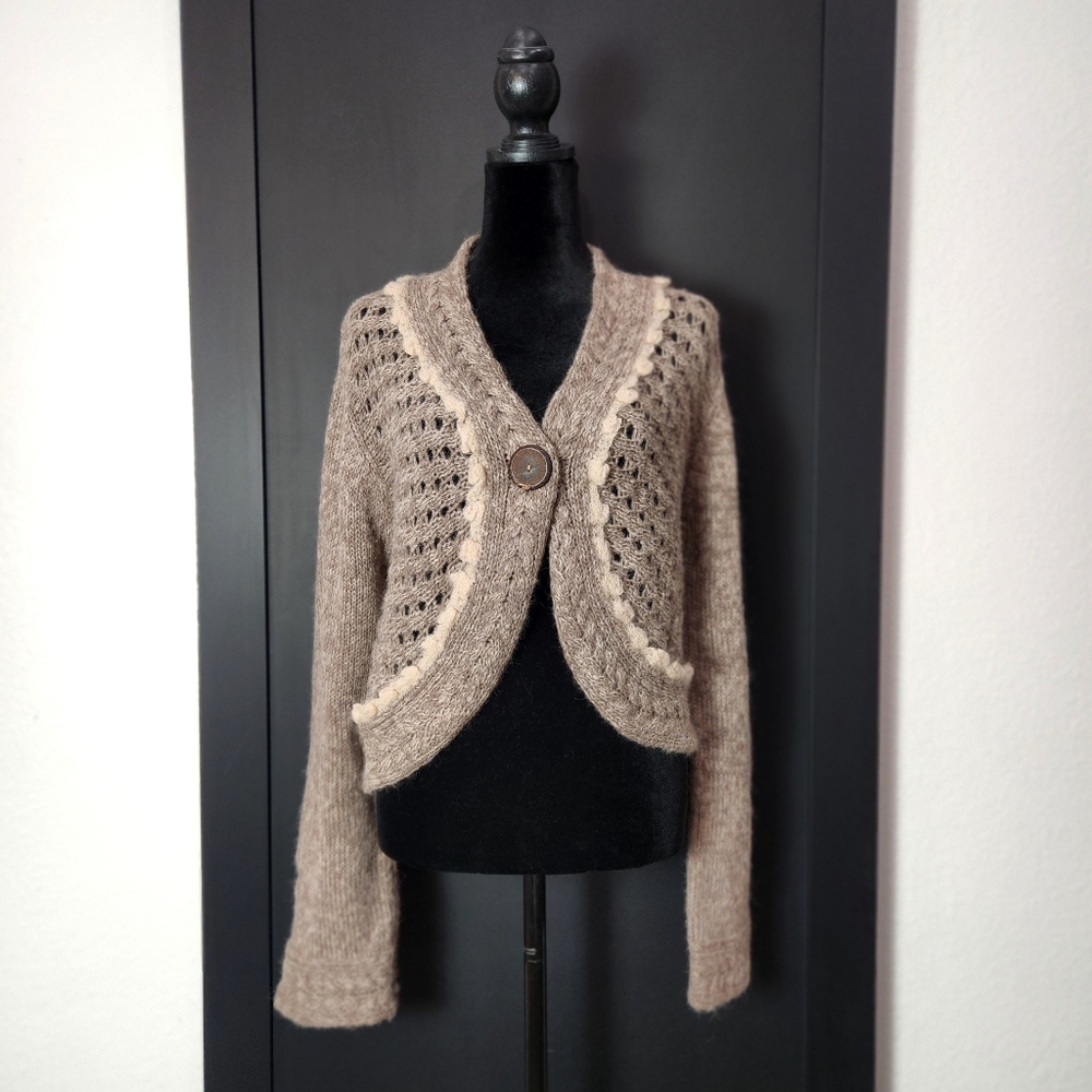 Anthropologie Sleeping on Snow Mohair Alpaca Blend CropCardigan Sweater SZ  XL